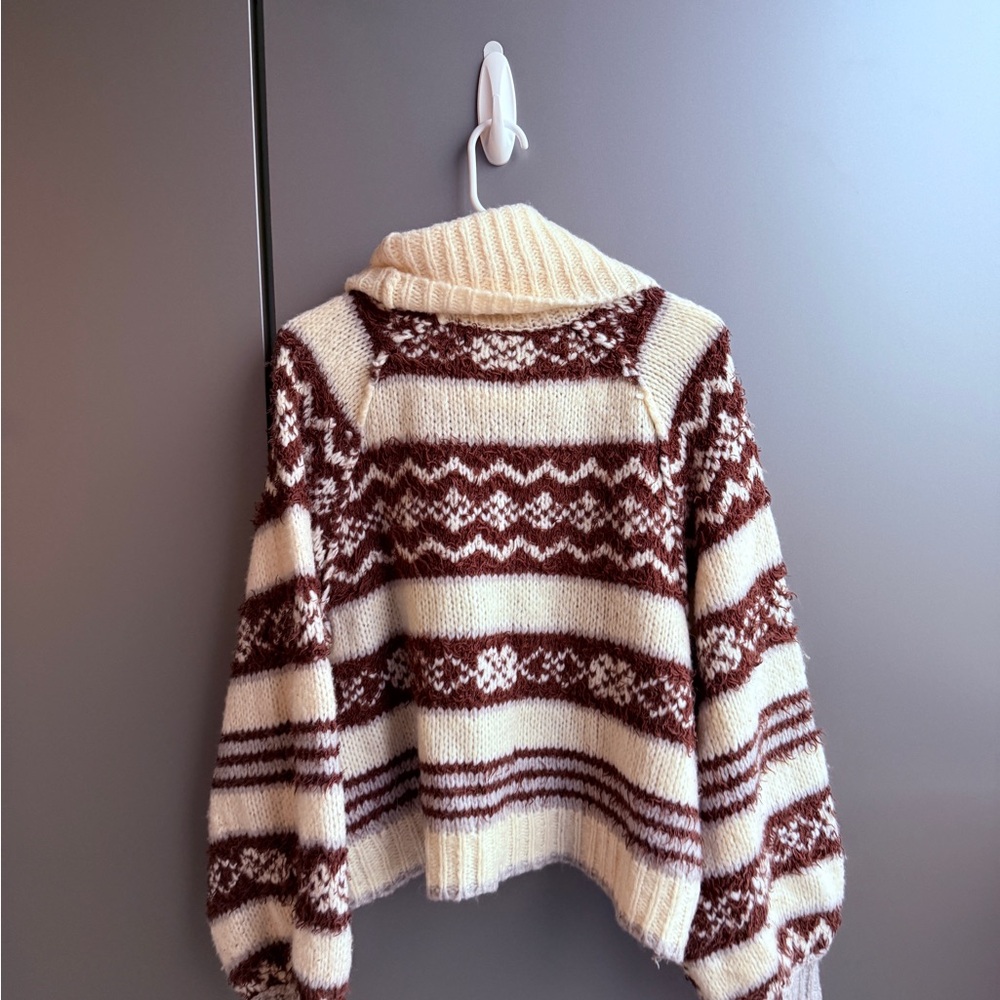 Free People Brown and Cream Cowl Neck Sweater - Picture 4 of 5